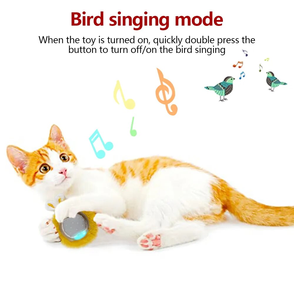 Rabbit Ear Cat Toy Ball Smart Interactive Cat Toys with Bird Sound LED Light Motion Activate Rolling Ball Electric Cats Toy