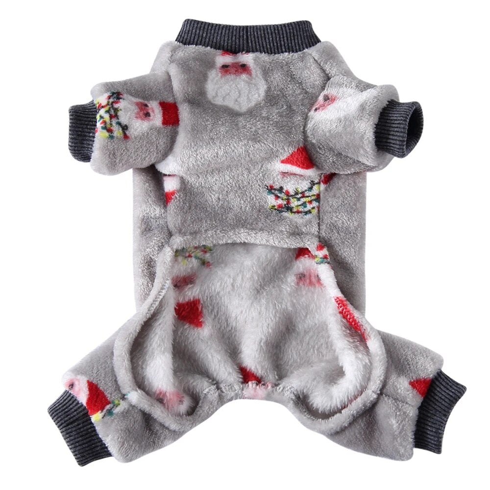 Christmas Pet Clothes Cute Cartoon Printed Dog Jumpsuit Rompers Soft Polyester Puppy Pajamas Cozy Pjs for Dogs Cats