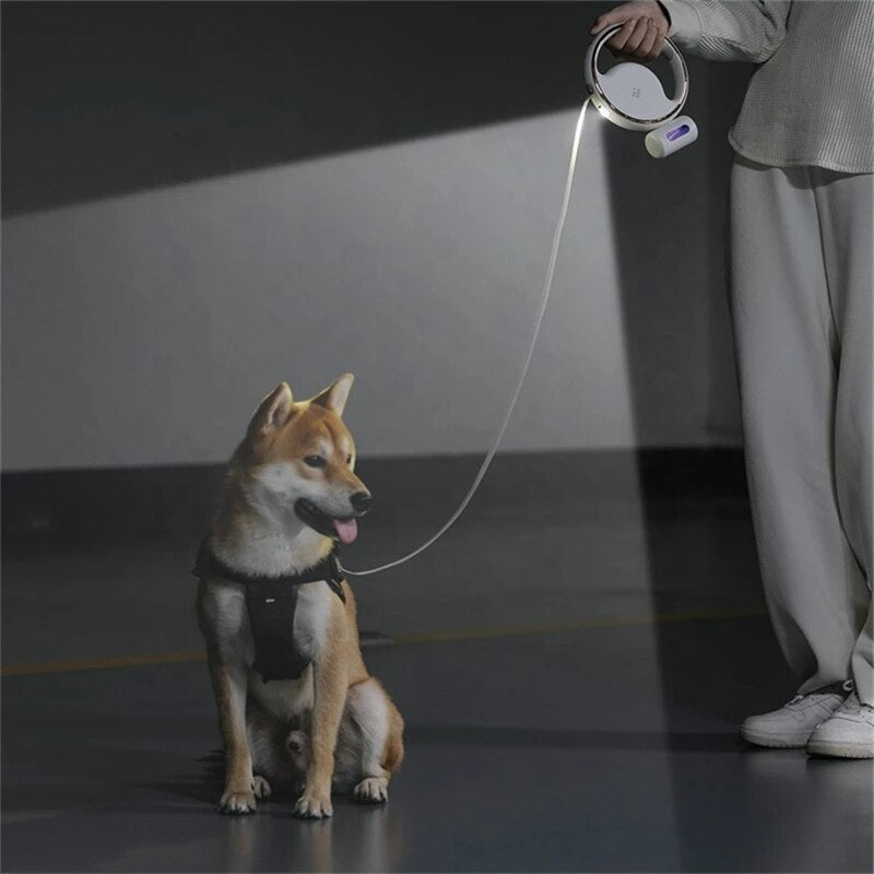 Dog Leash 3m Automatic Retractable with Flash Light and Garbage Nylon Rope Anti-slip Handle Adjustable Round Style Pet Leash